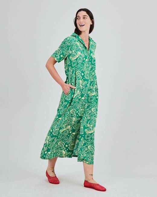 Asis Percales Crocodylus Long Dress Green