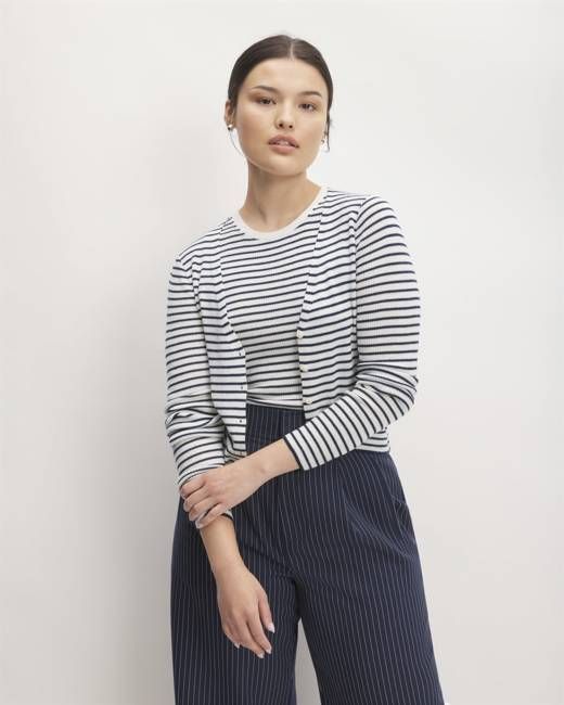 The Cardigan in Ultrasoft Merino | Bone/Navy