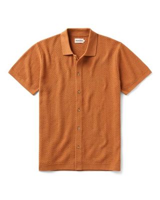 The Button Down Polo in Desert Herringbone