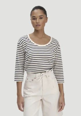 Light slub striped long-sleeved relaxed-fit top made from pure organic cotton