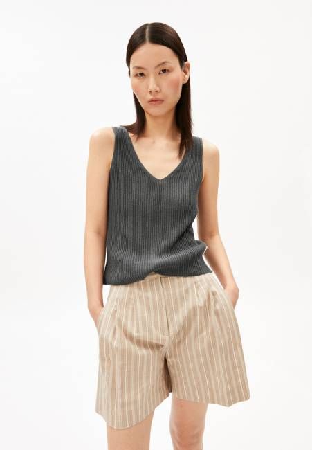 LINEN BLEND KNIT TOP| space steel