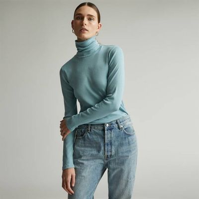 The Luxe Micro-Rib Turtleneck | Blue Shadow