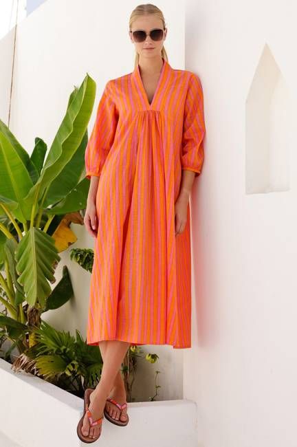 Itisha Striped Dress | Orange/Pink
