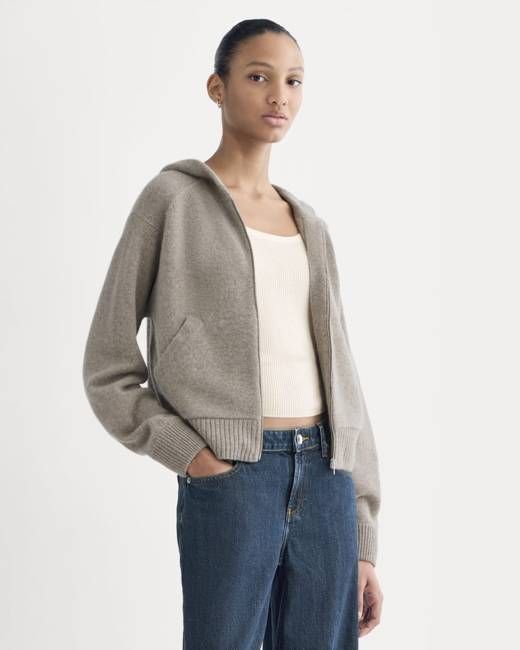 Full-Zip Hoodie in Wool Cashmere | Oatmeal