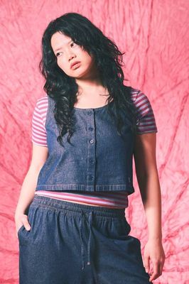 Etoile - Cotton Button Up Tank in Indigo Blue