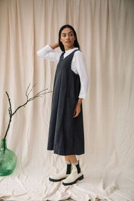 Nandina Organic Cotton Cord Dress in Charcoal
