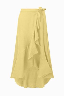 The Catalina Linen Wrap Skirt in yellow