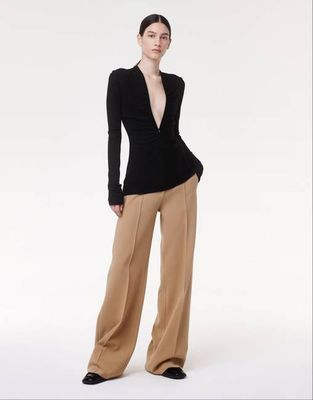 Shirred Long Sleeve Top - Resale | Black