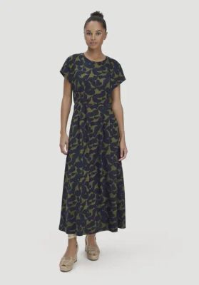Printed jersey dress, ankle-length, relaxed style, made from pure organic cotton