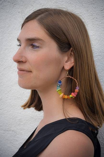 Rainbow Vintage Bead Hoop Earrings - by Constance Wilde