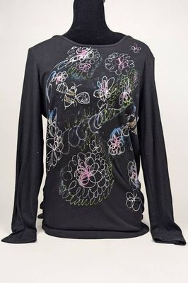 Black Ribbed Painted Constance Wilde Upcycled Long Sleeve Top