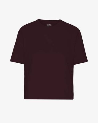 Organic Boxy Crop Tee - Oxblood Red