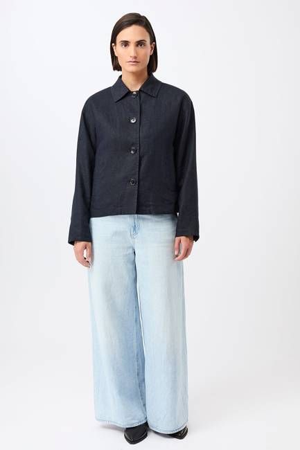 Schlichte Jacke aus Leinen (Navy)