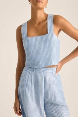 Tallows Linen Crop Top - Summer Stripe EcoLinen