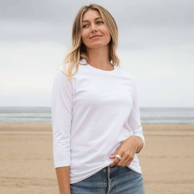 Womens 3/4 Sleeve Crew Neck - White