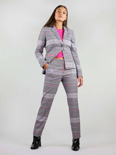 Revivify Straight Suit Trousers, Upcycled Polyester, in Grey & Pink Checker