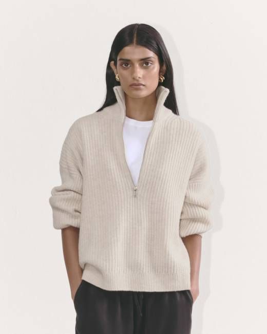 The Half-Zip Sweater in Luxe Merino | Heathered Oat