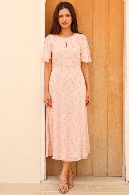 RHS Printed Cape Sleeved Dress | Blush