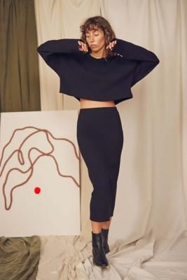 Basic Organic Cotton Black Midi Skirt