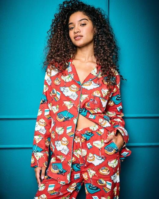 Blinis & Martinis - Midweight Flannel Long PJ Set - Matchbook Red