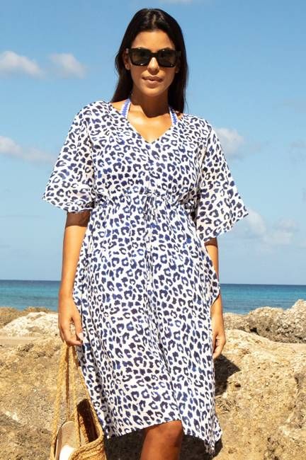 Manilla Organic Cotton Kaftan | White/Navy