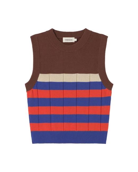 Thinking Mu Orange Striped Knitted Vest Sherry