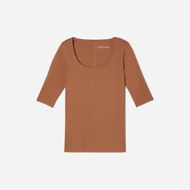 The Luxe Micro-Rib Scoop-Neck Tee | Tawny Brown