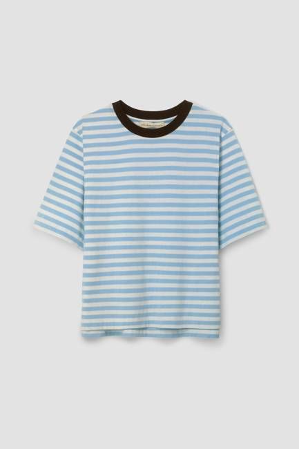 Bay-Sue Organic Cotton Jersey Stripe Top in Pale Blue & White Stripe