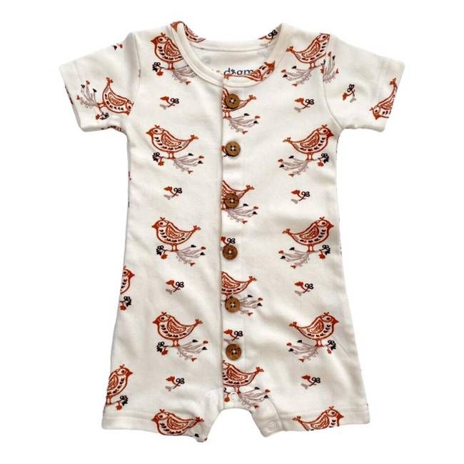 GOTS Certified Organic Cotton Short Sleeve Romper - Celadon Quail