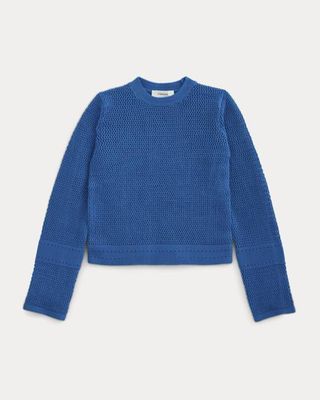 Open Knit Long-Sleeve Crew in Everyday Cotton | Imperial Blue