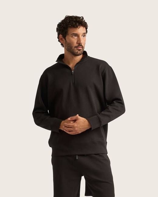 Bamboo CloudKnit Men's Quarter Zip Sweater - Black