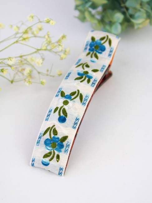Blue Clematis Floral Ribbon Hair Clip