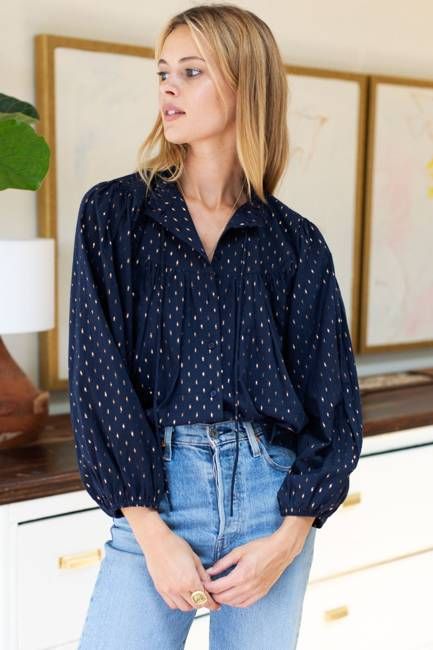 Emmaline Blouse - Maritime Gold Dot Lurex