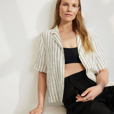 The Linen Workwear Shirt | Black / Canvas Tan