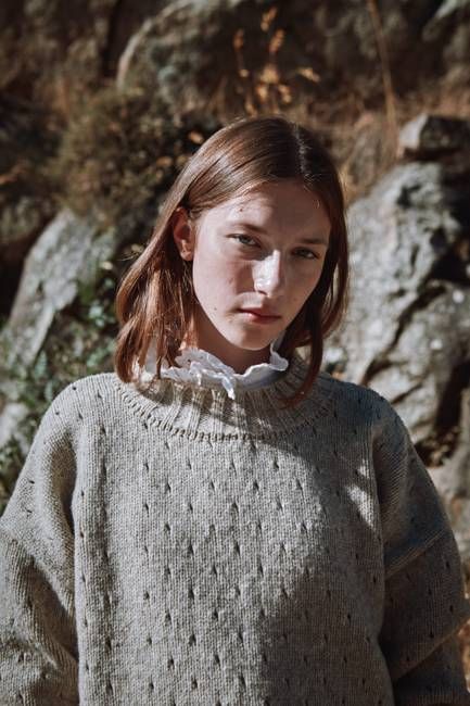 FAUSTINE Open-Weave Sweater in Merino Wool - Beige