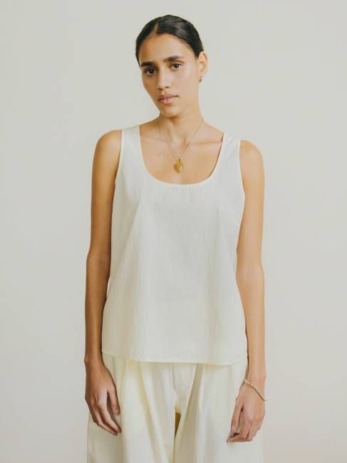 Mika Tank, Textured Organic Poplin, Parchment