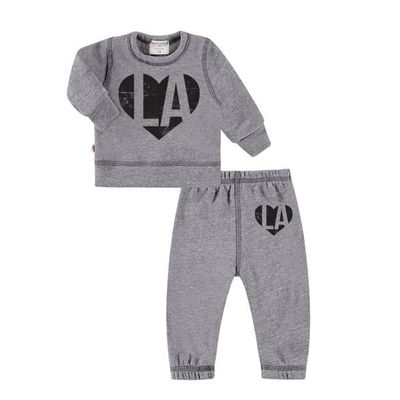 Fleece Puffed Heart LA Sweat Set