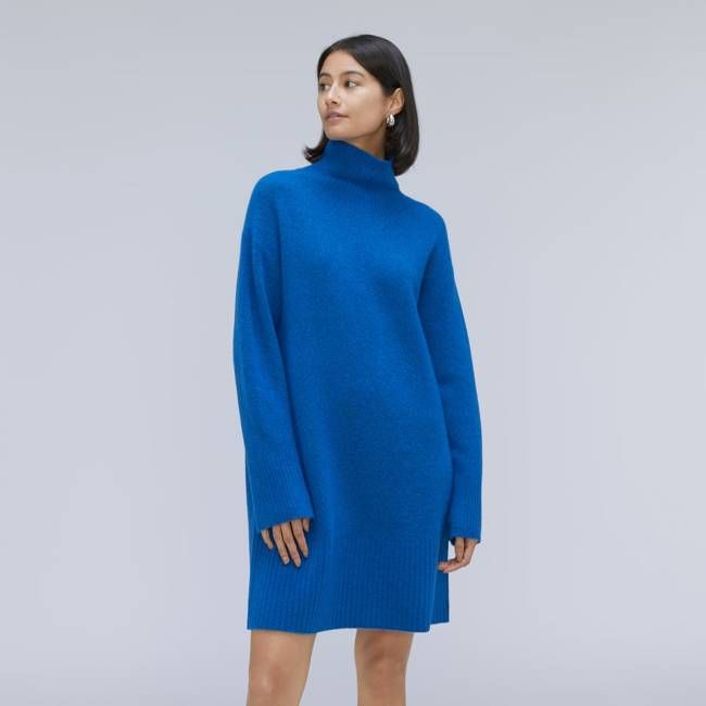 The Cozy Stretch Turtleneck Dress | Heathered Lapis Blue
