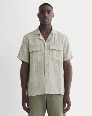 The Resort Shirt in Linen | Oil Green / White