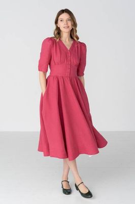 Diane – Puff Sleeve Linen Midi Dress