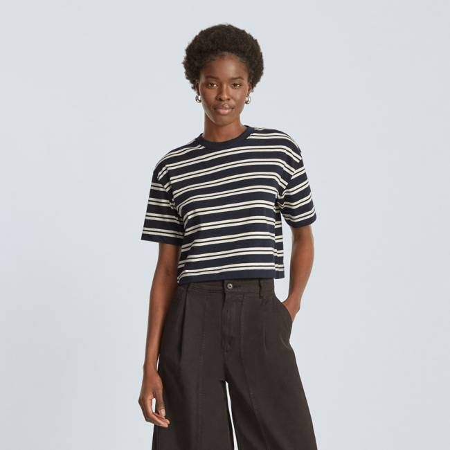 The Organic Cotton Cropped Tee | Navy / Tan