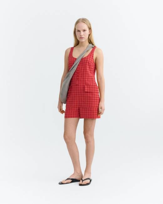 Maud red seersucker jumpsuit