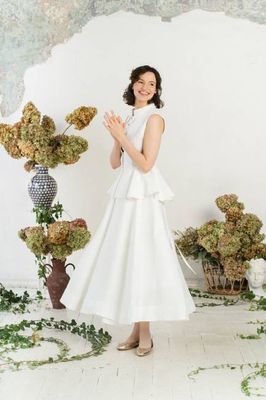 Peplum Vest, Sleeveless, White Magnolia