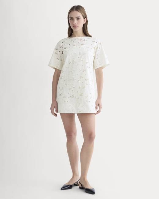 The Eyelet Mini Shift Dress | Bone