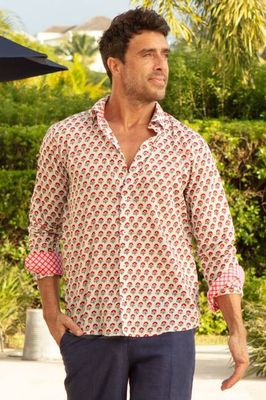 Herrenhemd aus Bio-Baumwolle | Stempelweiß/Rot/Blau