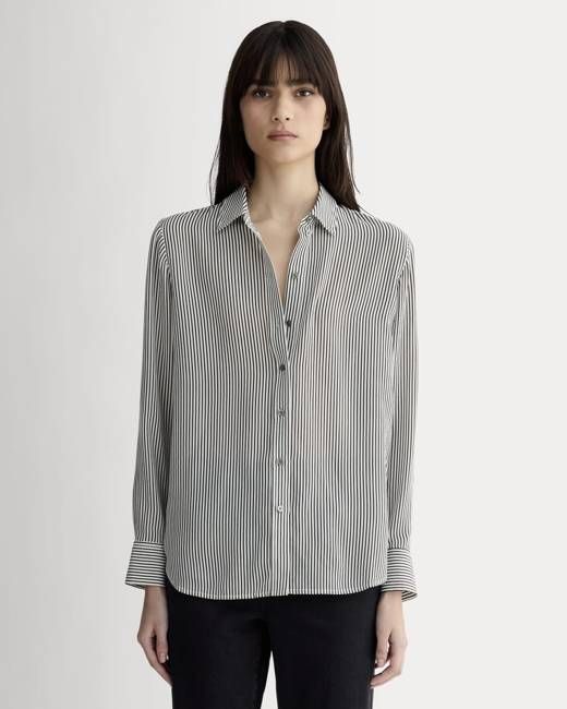 The Must-Have Shirt in Washable Silk | Black Micro Stripe