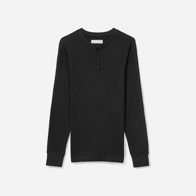 The Waffle Long-Sleeve Henley Tee | Black