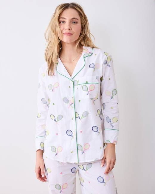 Embroidered Tennis Club - Petite Long PJ Set - Cloud