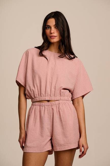Lucy & Yak Popan - Cotton Shorts in Pink Mini Gingham