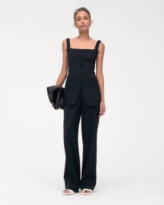 Square Neck Buttoned Top | Black